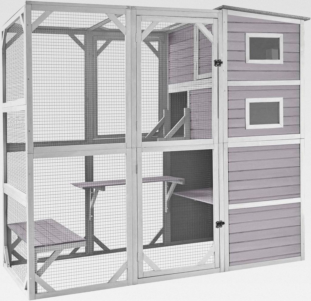 Holz-Katzenhaus für den Außen- und Innenbereich, großes Katzengehege, verbesserte Version, Catio-Käfig mit verstärktem Holzstreifen, wasserdic...