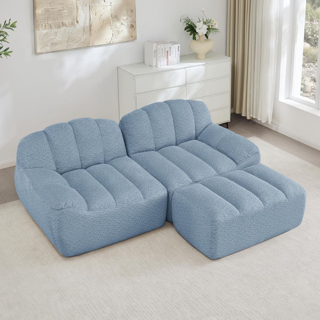 2-Sitzer L-förmiges Modulares Boneless Sofa, Muschelform, tiefe Sitzkissen mit 1 Ottoman, Sofa für Wohnzimmer, Sofa Weicher und strapazierfähige...