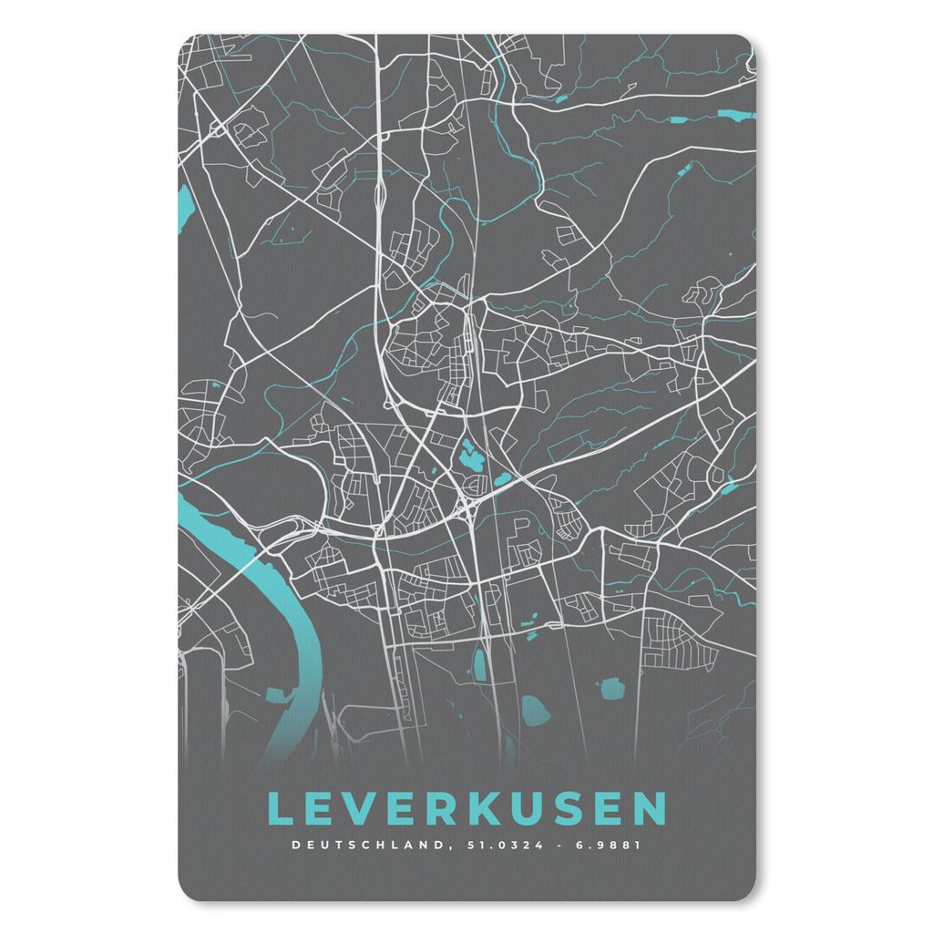 MuchoWow Mauspad Mousepad Stadtplan - Karte - Leverkusen - Blau - Deutschland - Karte 40x60 cm - Mousepads - Maus Mat - Pad - Mausunterlage - Sch...
