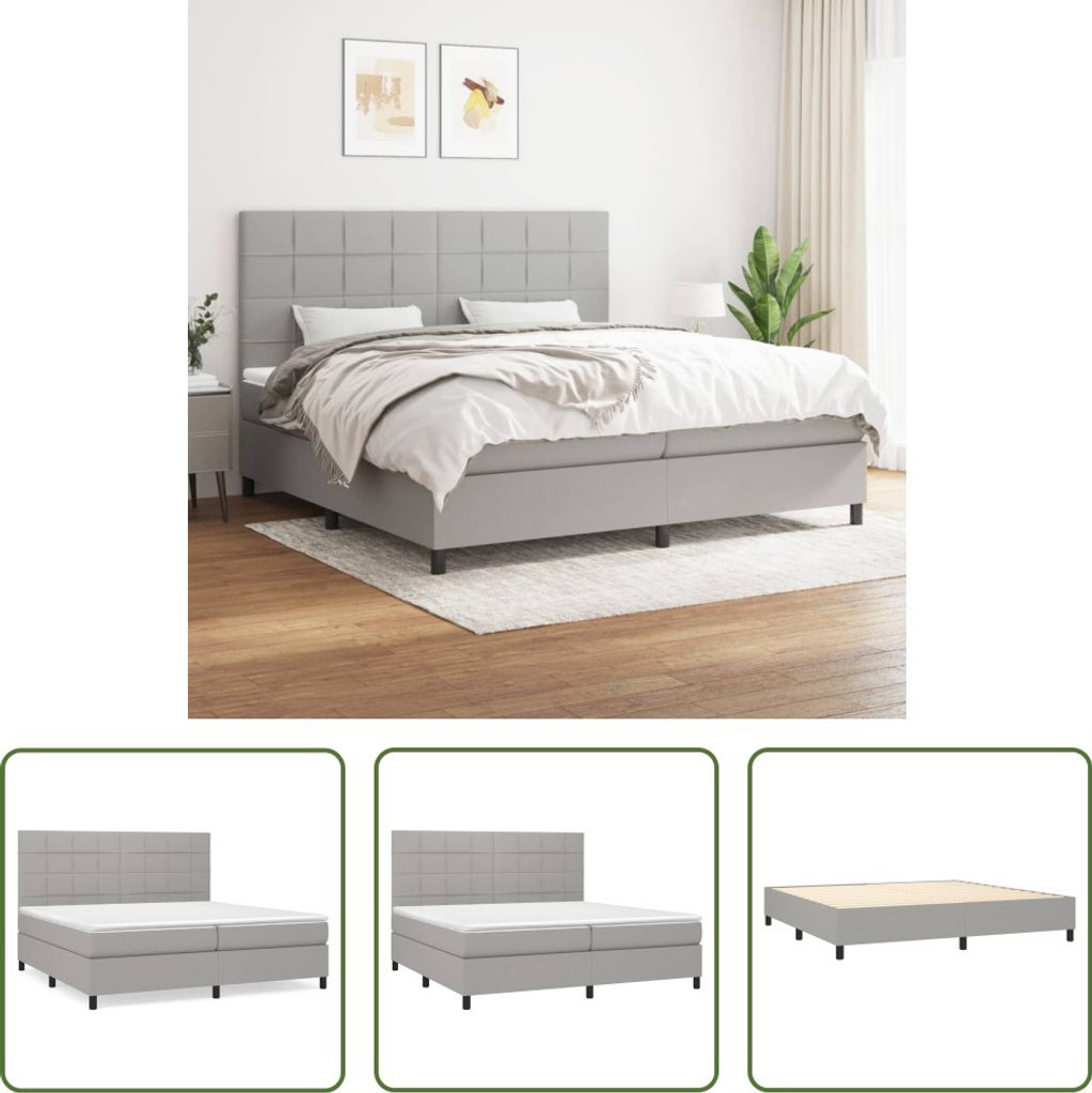The Living Store Boxspringbett mit Matratze Hellgrau 200x200 cm Stoff