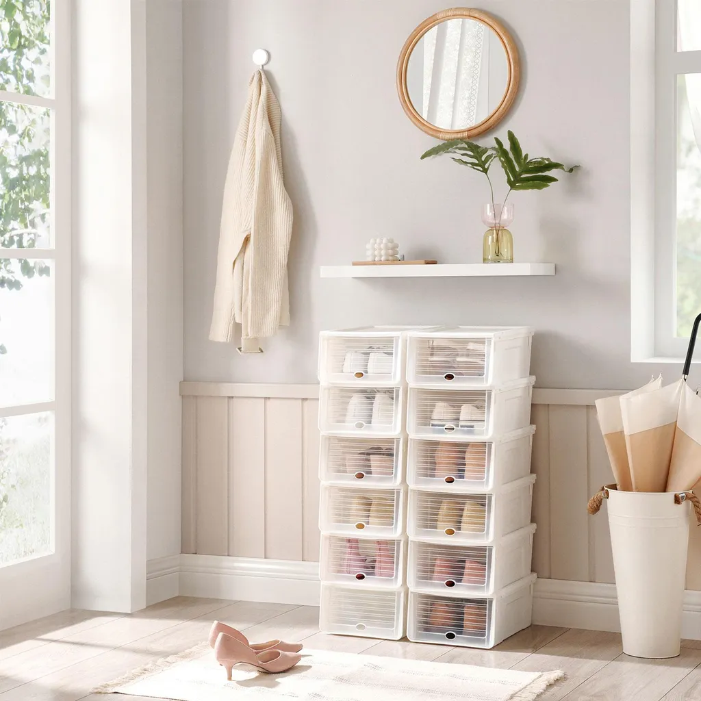 Boîtes à chaussures blanches en plastique rigide - Rangement dressing chic