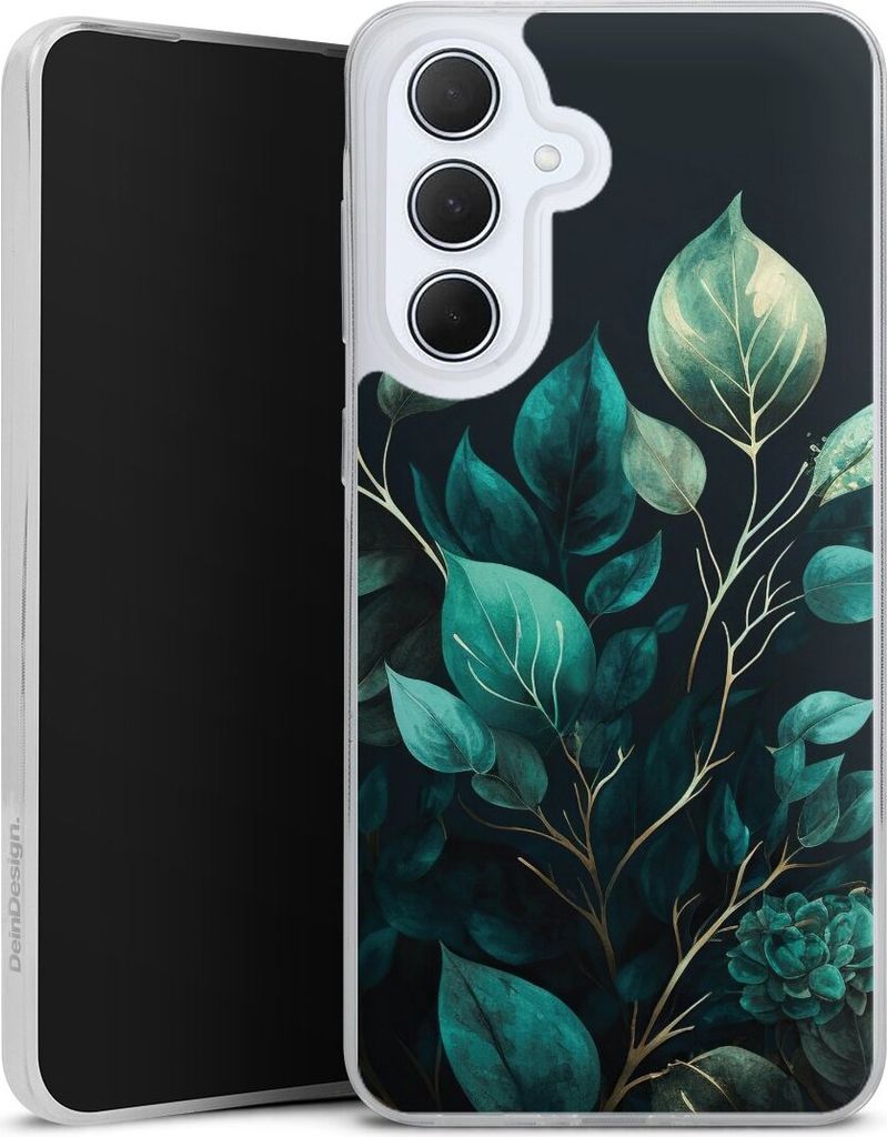 DeinDesign Slim Hülle für Samsung Galaxy A36 5G Silikon Case Ultra Dünn Handyhülle Blätter schwarz Eukalyptus