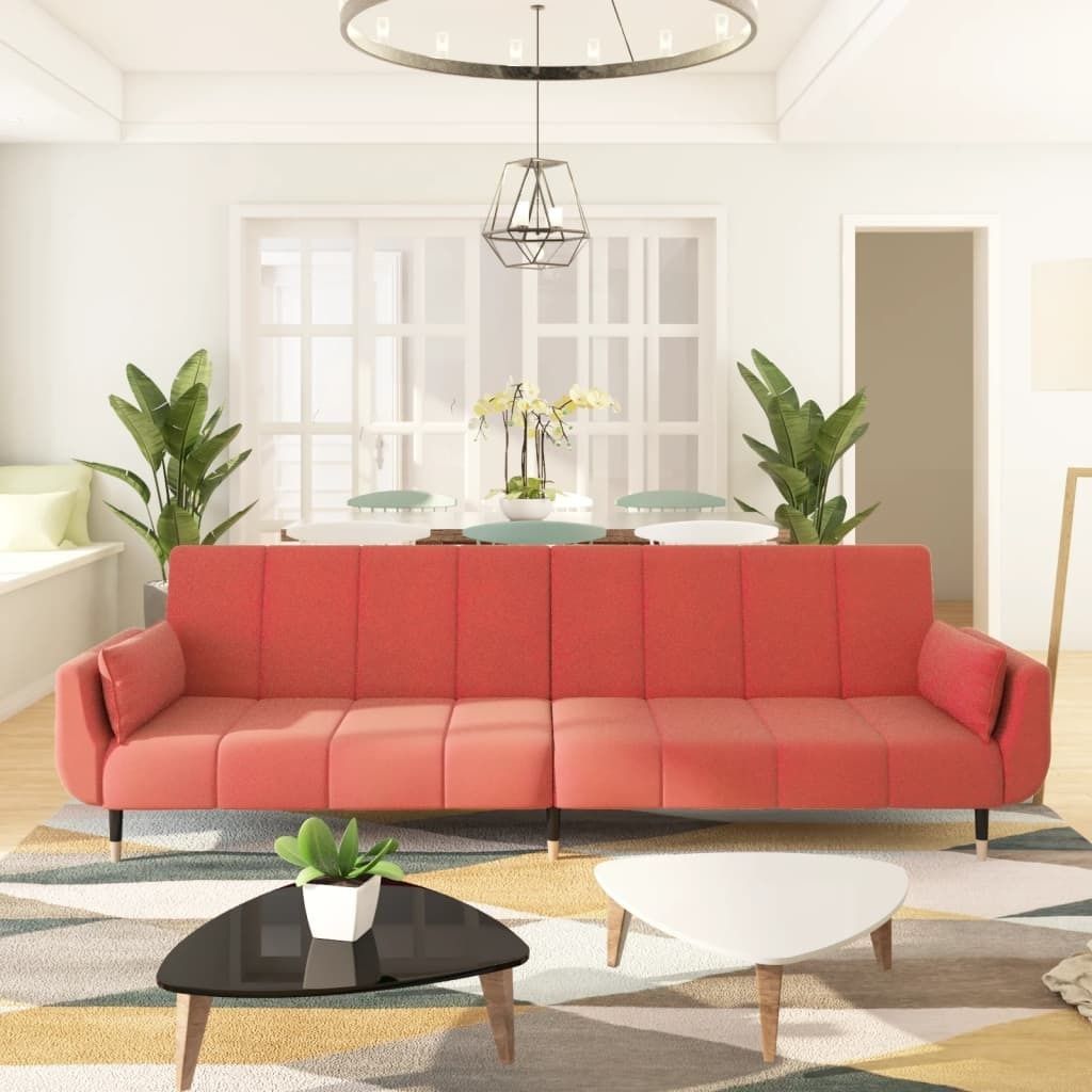 Design Schlafsofa 2-Sitzer mit 2 Kissen Rosa Samt, Schlafsofas 2024 Neu
