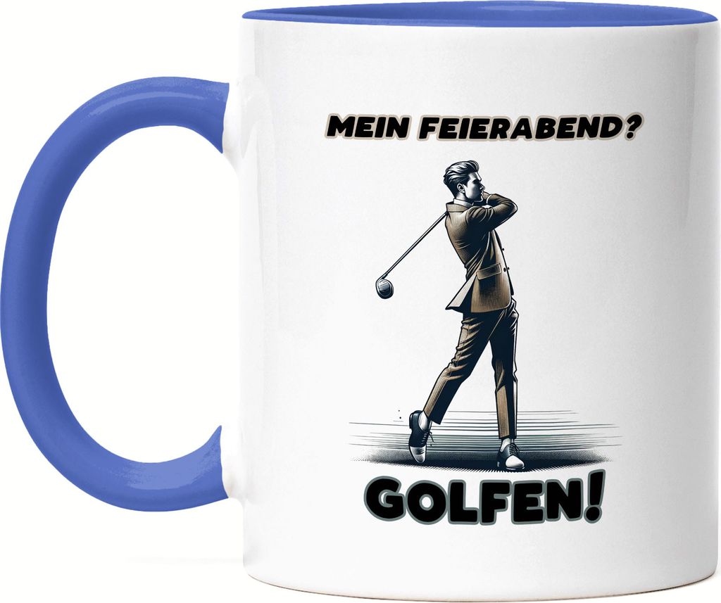 Mein Feierabend Golfen Schicker Golfspieler im Anzug Tasse Blau - Golfplatz Stil