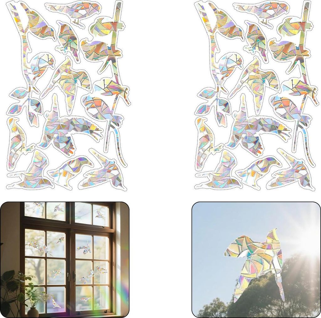 Fensteraufkleber zum Schutz vor Vogelschlag, Fensterfolie, regenbogenfarben, sonnenreflektierend, Vogelschutzaufkleber für meisten Glasoberflächen