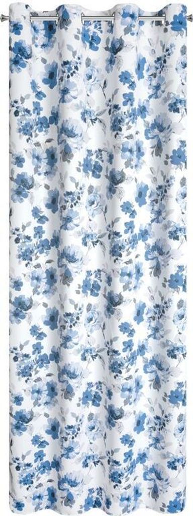 Tenda 140x250 Caren bianco blu fiori pronta per i grommets Immagine del prodotto 