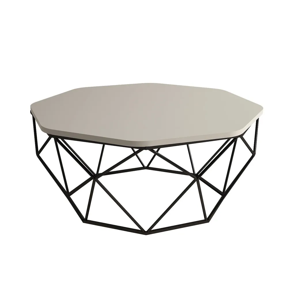 Table Basse en Mélaminé Durable Crème Diamond, Surface Anti-Rayures - 4