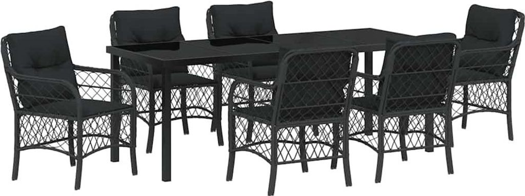 vidaXL Garten Essgruppe mit Kissen 7 pcs Schwarz Poly-Rattan