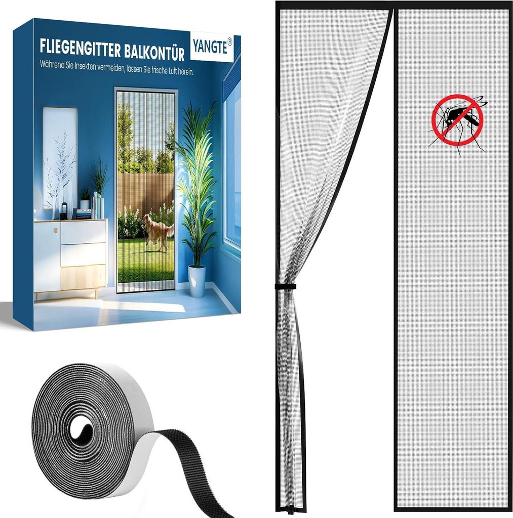 Magnet-Moskitonetz Balkontür 100x200 cm Insektenschutz Glasfaser Schwarz