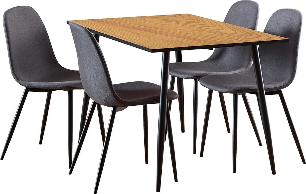 Table à manger Wilma bois naturel et 4 chaises grises confort premium
