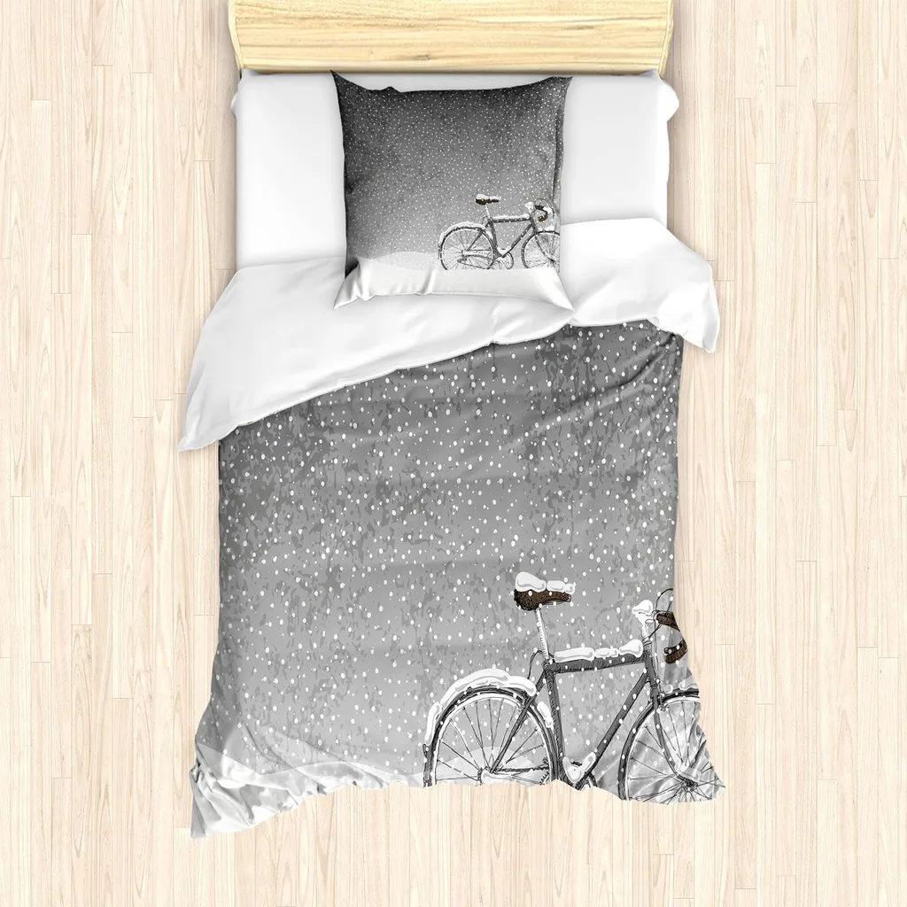ABAKUHAUS Copripiumino Neve e Bicicletta 135x200 per Sognatori