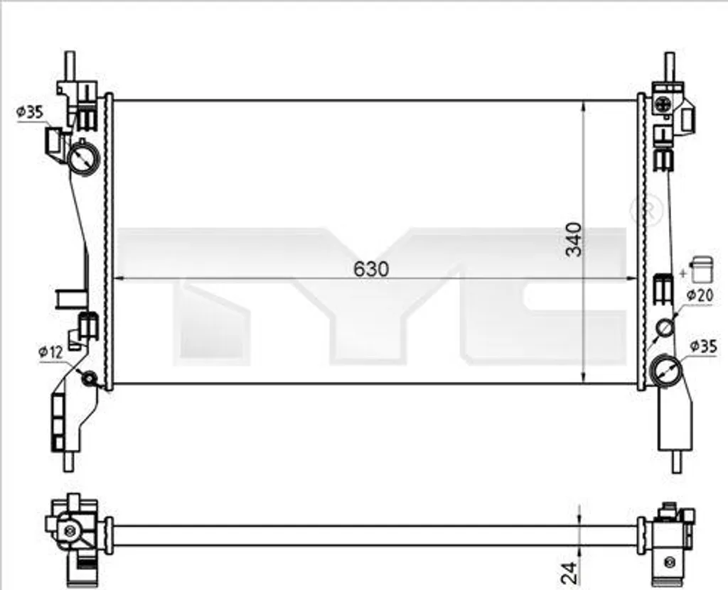 Radiateur de refroidissement moteur pour Fiat Fiorino et Qubo TYC