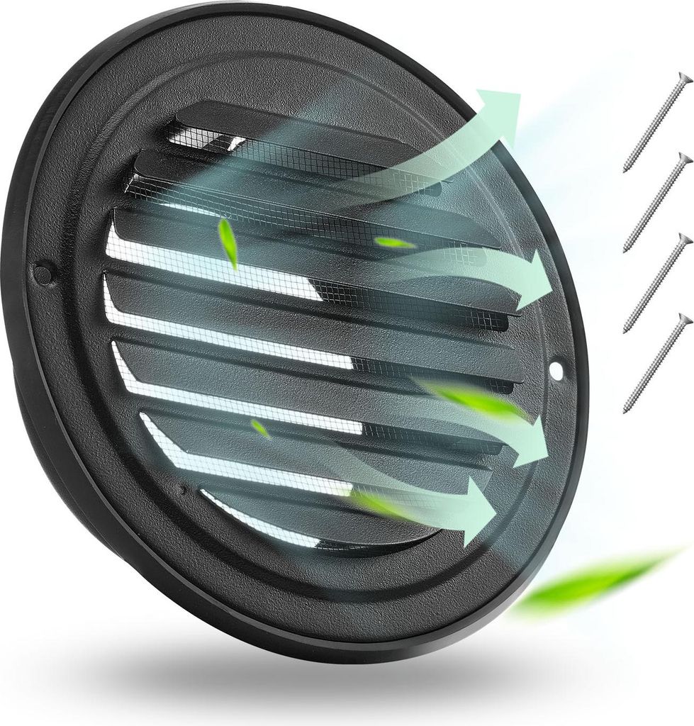 VEVOR Lüftungsgitter Edelstahl φ 148 x 56 mm, Abluftgitter mit Lamellen, Außengitter mit Insektenschutz, Wetterschutzgitter für Haus, Badezimme...