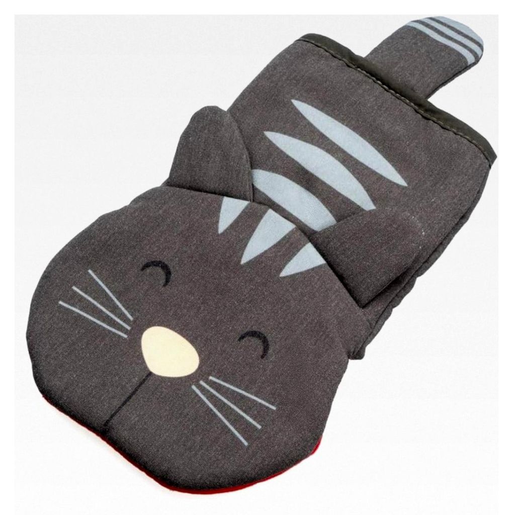 Topfhandschuh Meow! Grau in Katzenform für Grill, Herd und Backofen