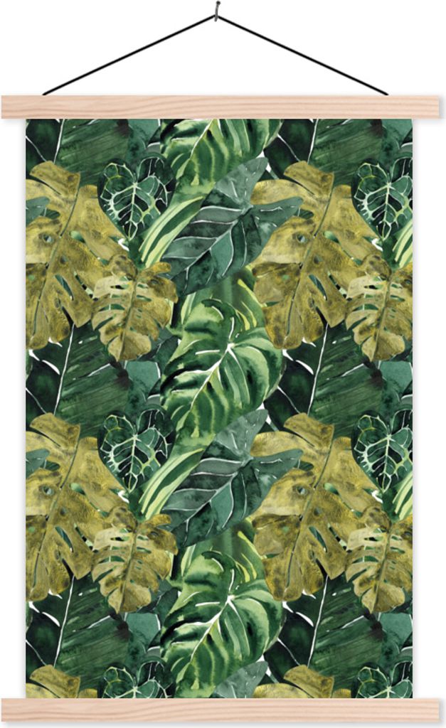 MuchoWow Textilposter Tropisch - Grün - Blatt 120x180 cm mit holzfarbenen Rahmen - Textil-Plakat