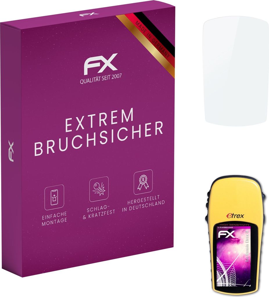 atFoliX FX-Hybrid-Glass Displayfolie kompatibel mit Garmin Etrex H Glasfolie