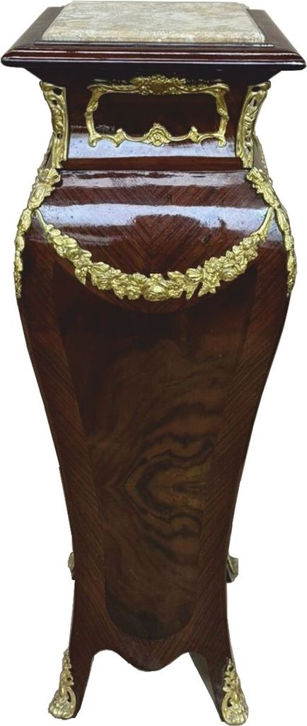 Casa Padrino Barock Massivholz Säule mit Marmorplatte Dunkelbraun / Gold / Creme H. 122 cm