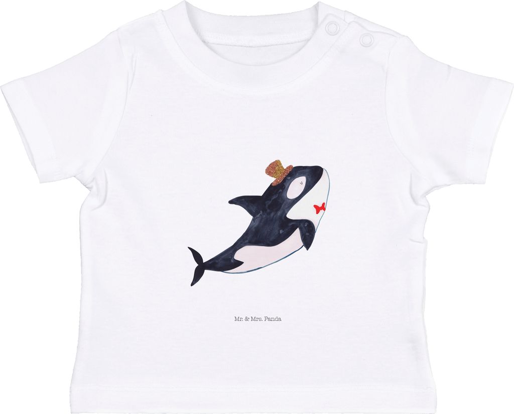 Mr. & Mrs. Panda T-Shirt Orca Zylinder 0. - 6. Monat - Weiß - Geschenk, Fest, Glückwunsch, Baby Shirt, Geburtstag, Feier, Babyshirt, Kleinkind, N...