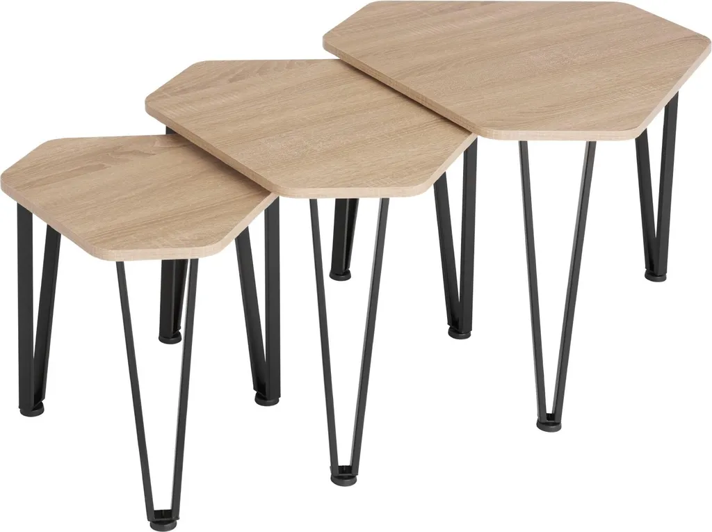 Ensemble de tables d’appoint Torquay en chêne Sonoma et métal noir