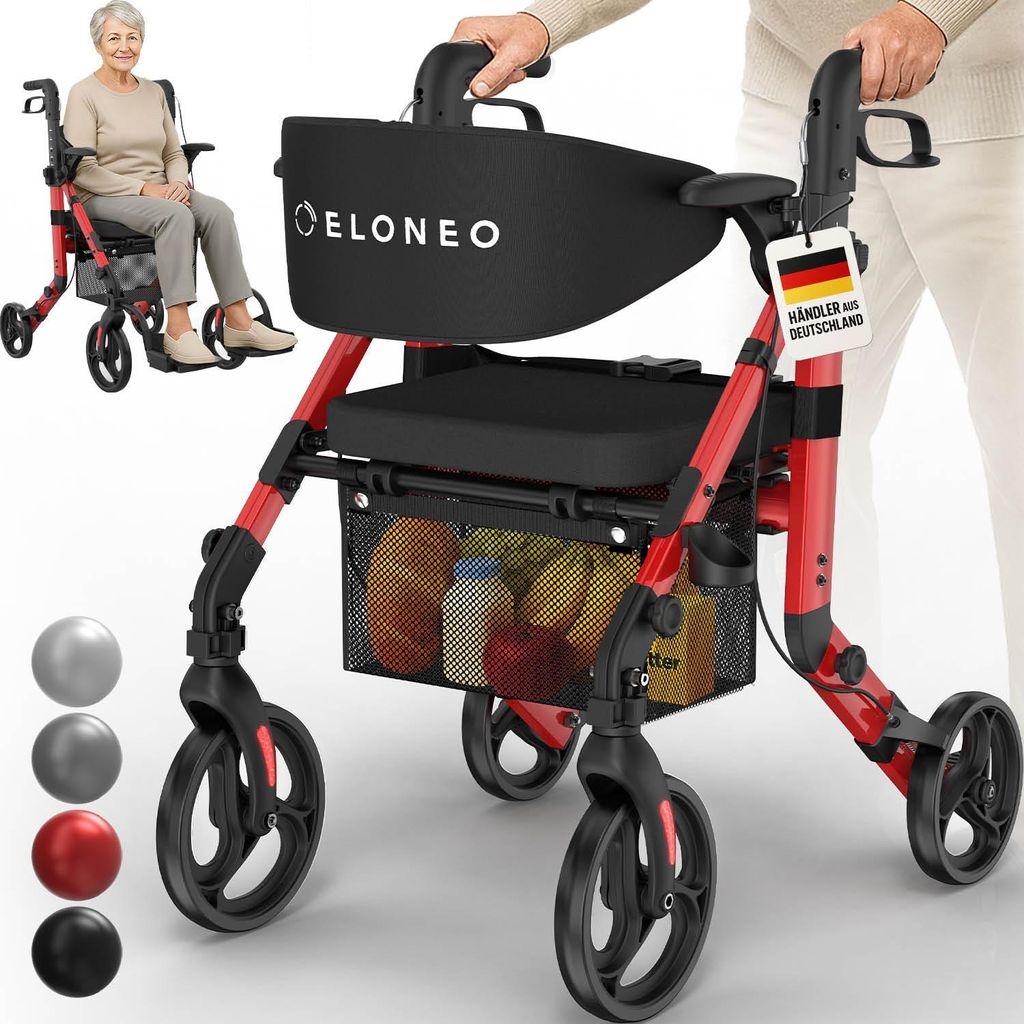ELONEO 2in1 Rollstuhl Rollator faltbar und leicht mit Sitz, Produktbild 