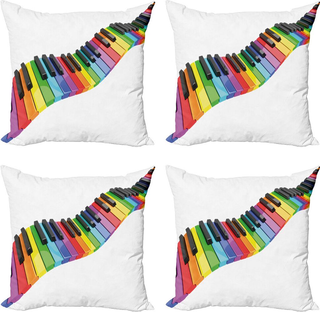ABAKUHAUS Musik Kissenbezug Set (4 Stück), Leuchtende Tastatur Kunst, Moderner Doppelseitiger Digitaldruck, 45 cm x 45 cm, Mehrfarbig