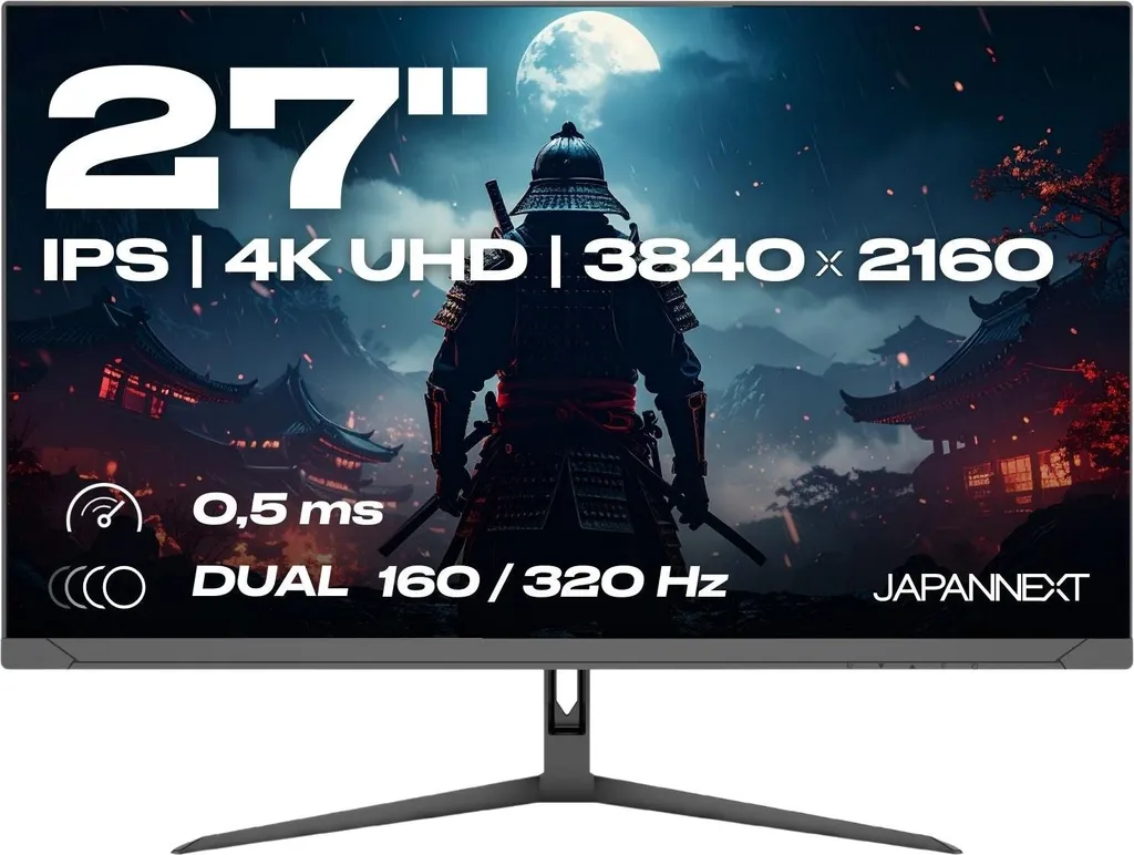 JAPANNEXT Gaming Monitor 27" Dual Mode 160Hz/4K (3840x2160) & 320Hz/FHD (1920x1080) 0.5ms JN-IPS27G1632UF