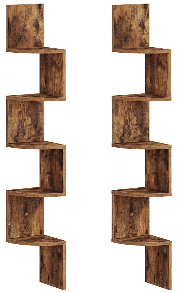 2er-Set Wandregale, Eckregal, schwebendes Regal, 5-stufiges Regal, einzigartiges Zickzack-Design, platzsparend, für Wohnzimmer, Schlafzimmer, Essz...