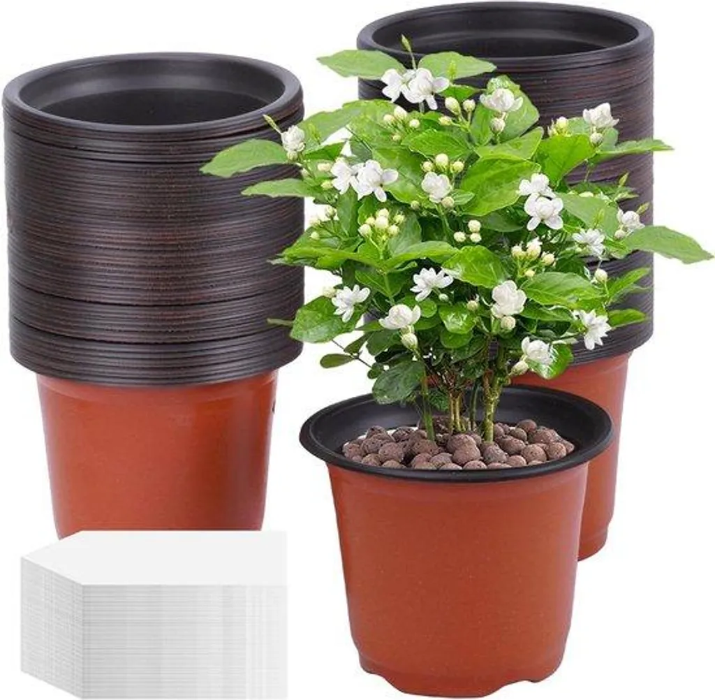 Pots de fleurs en plastique 10 cm - Lot de 100 avec étiquettes incluses