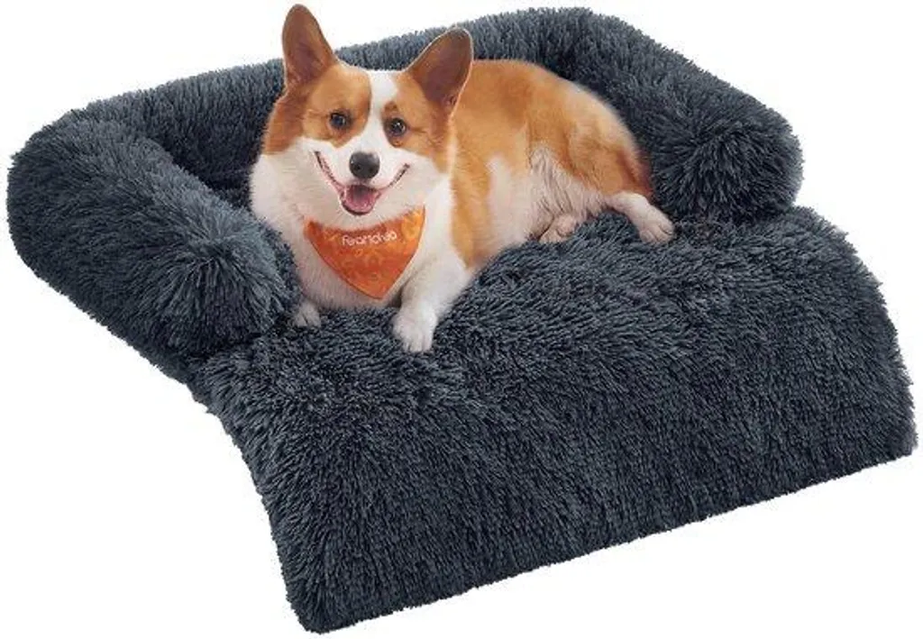 Coussin pour chien en peluche douce gris foncé 95x85cm lavable taille L