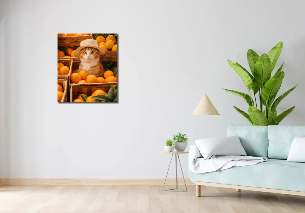 Tableau 60 x 70 cm Chat dans les oranges - Décoration Murale Originale