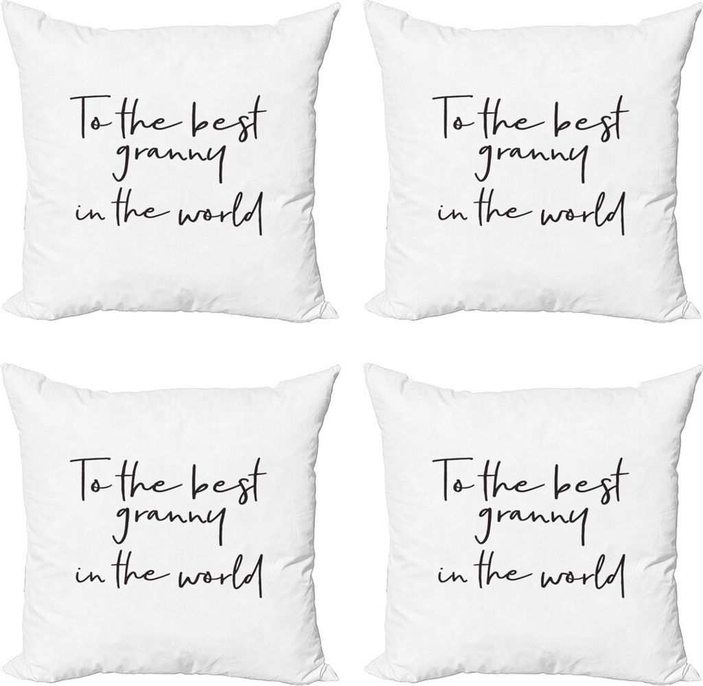 ABAKUHAUS Oma Kissenbezug Set (4 Stück), Kalligraphie Letters, Moderner Doppelseitiger Digitaldruck, 60 cm x 60 cm, Schwarz-Weiss