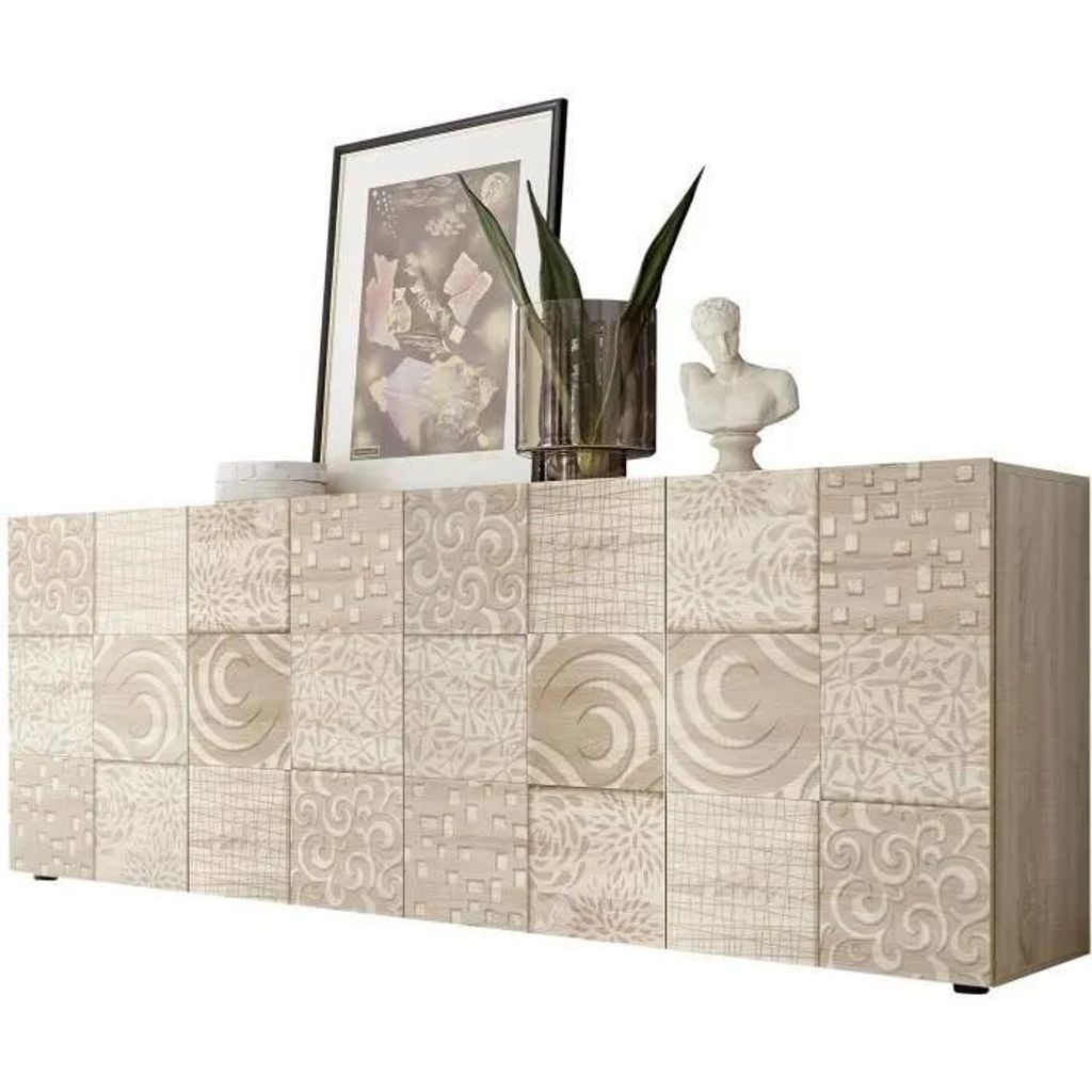 Sideboard - MIRONA - 4 Türen - Samoa-Eiche mit Siebdruck - 241 x 43 x 84 cm