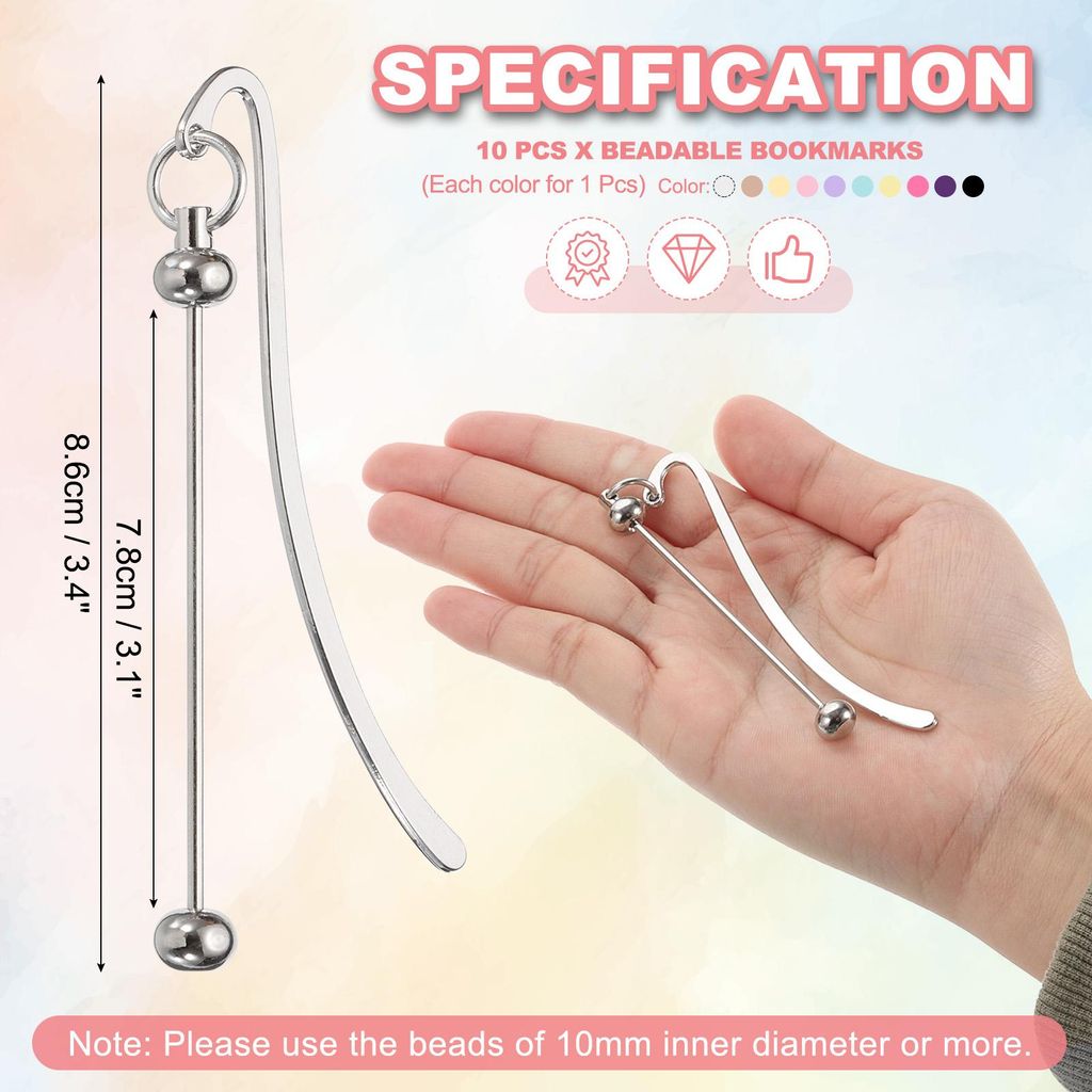 Beadable Lesezeichen Personalisiert Bookmark, 10 Stš¹ck Lesezeichen Papier DIY Metall Leerstab Gro?packung fš¹r Herstellung Handwerk, Perlenanh...