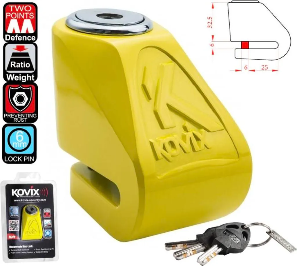 Antifurto Bloccadisco KOVIX KN1 Giallo Fluo per Moto e Scooter