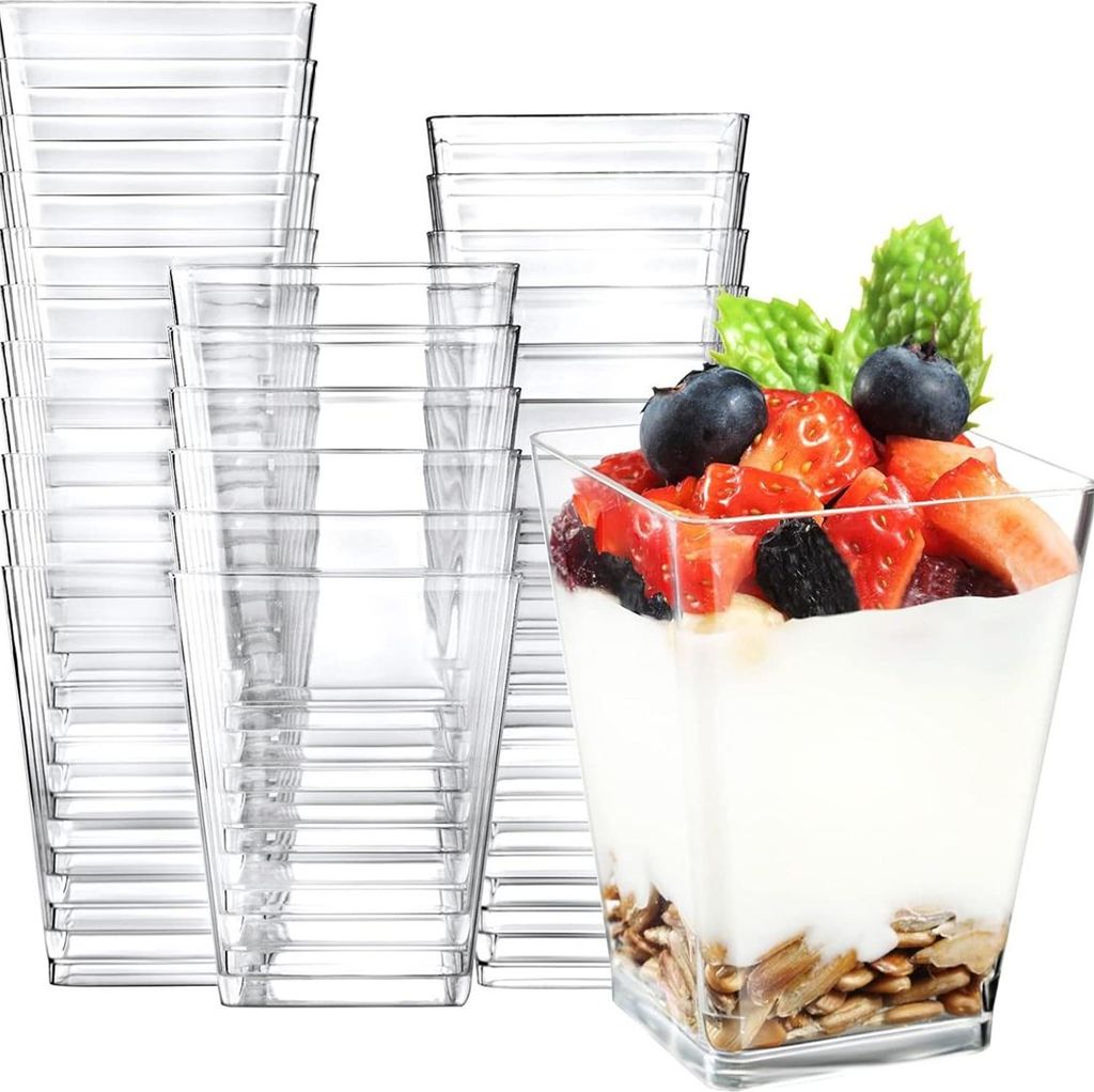 Dessertbecher, 50er-Set Dessertbecher mit Löffel, 160 ml wiederverwendbare Kunststoffgläser, transparente Vorspeisenbecher