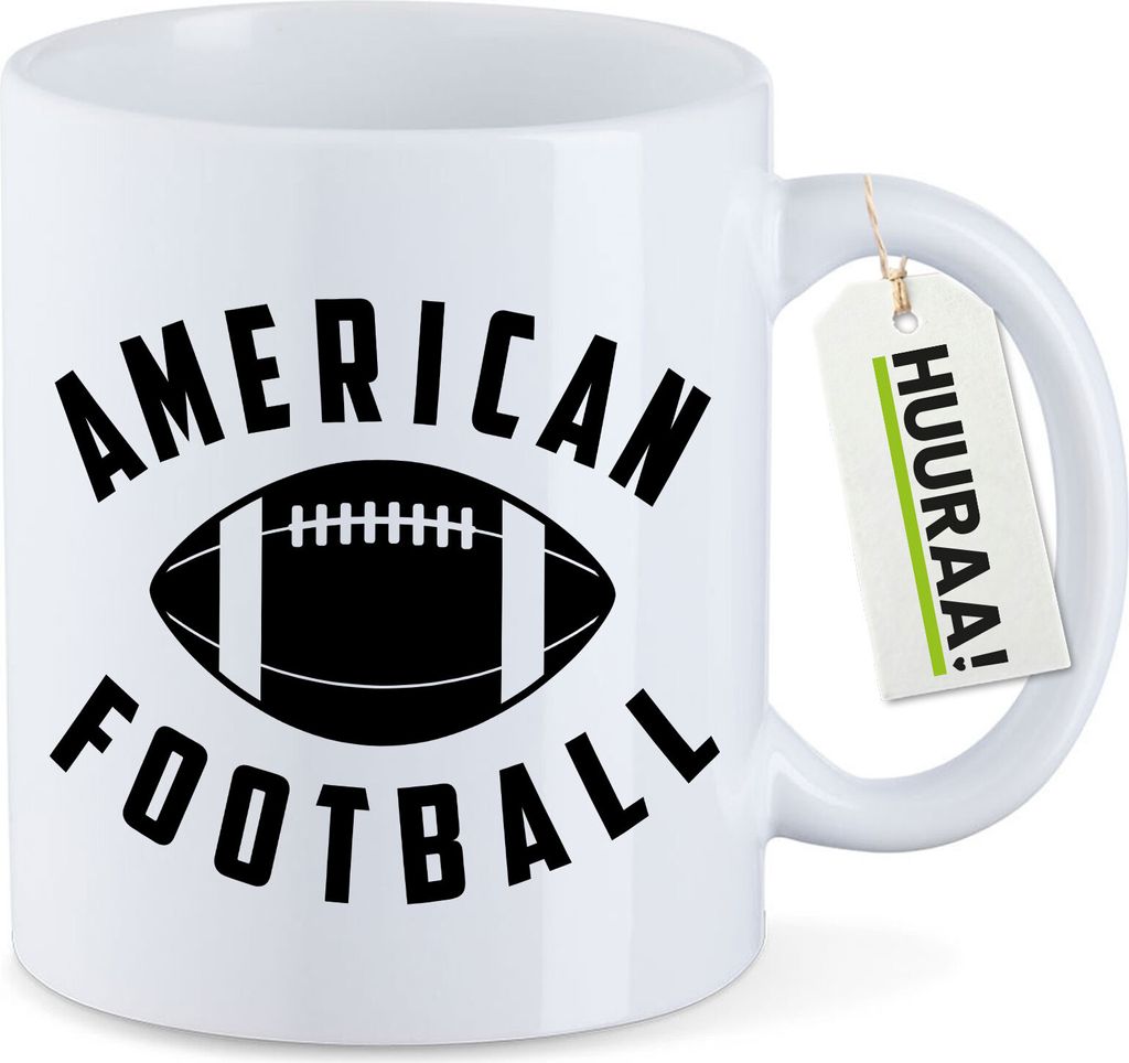Huuraa Kaffeetasse American Football Ball 330ml Weiß Keramik Kaffeebecher Geschenkidee