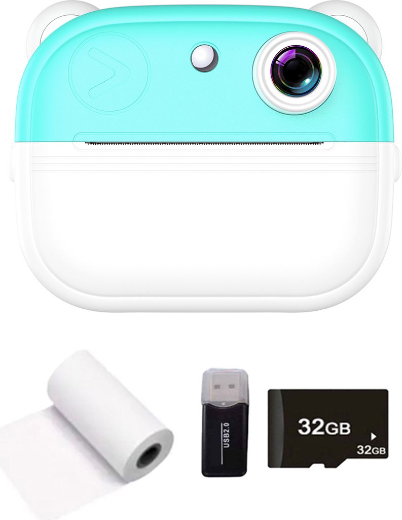 Q9 Kinderkamera, Bluetooth Thermodrucker Fotodrucker, 48MP Rückkamera Timer-Aufnahme Videoaufzeichnung, Druckpapier + 32G-Speicherkarte + Kartenleser
