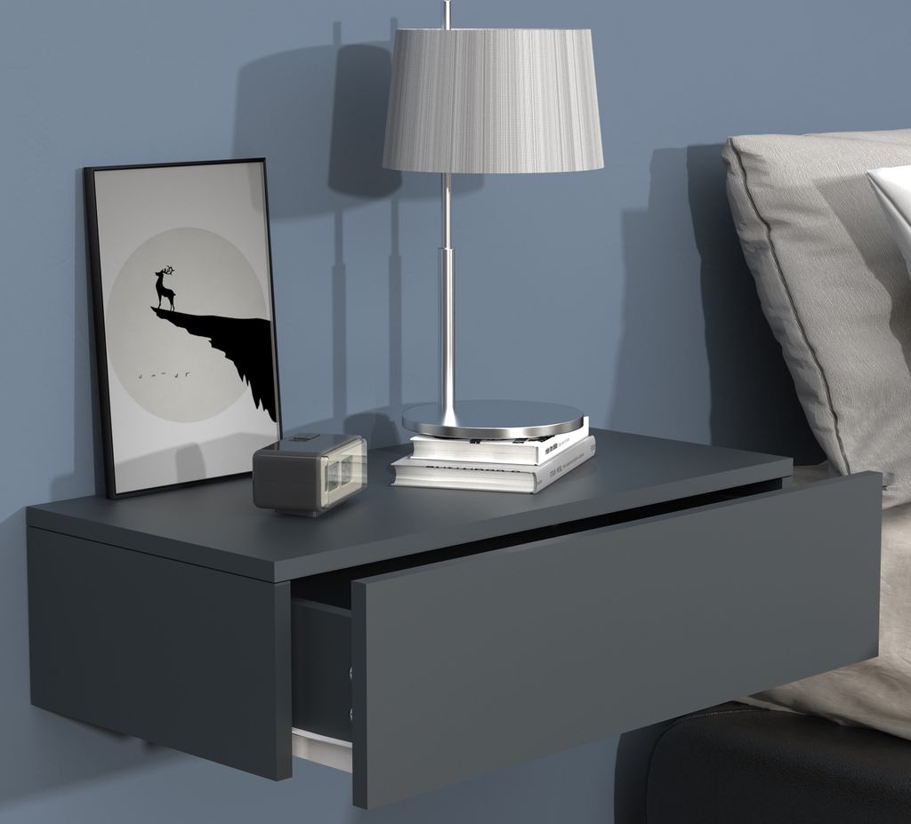 VCM Nachtschrank | Wandschublade | Wandboard | Nachttisch | Maße ca H. 15 x B. 60 x T. 30 cm - Usal M 60 cm