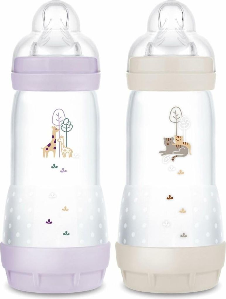 MAM Easy Start Anti-Colic Babyflasche, 4+ Monate, schneller Durchfluss (2 x 320 ml) Flieder + Sand – Flasche zur Reduzierung von Koliken und Besc...