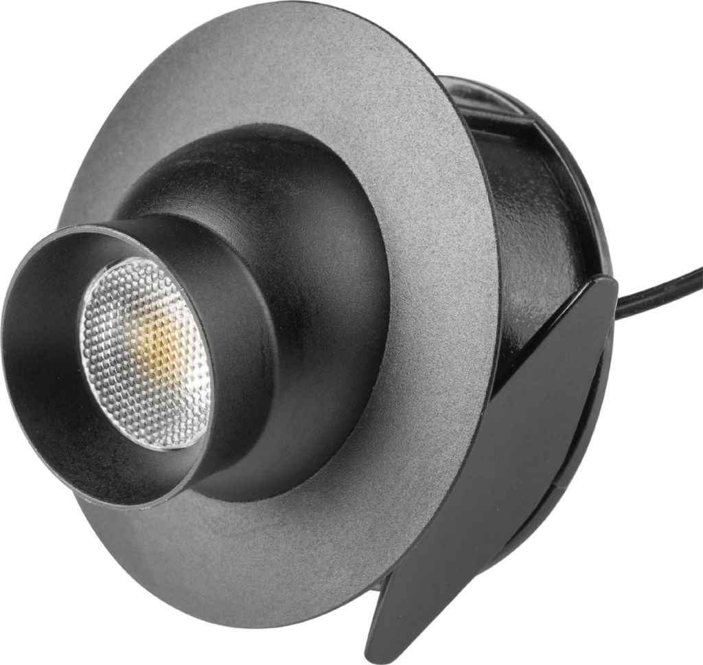GTV - LED Spot schwarz 12V 1,2W für Möbelbeleuchtung, verstellbarer Abstrahlwinkel 50°, 25° Linse, 4000K, Aluminiumgehäuse, LED Punktleuchte f...