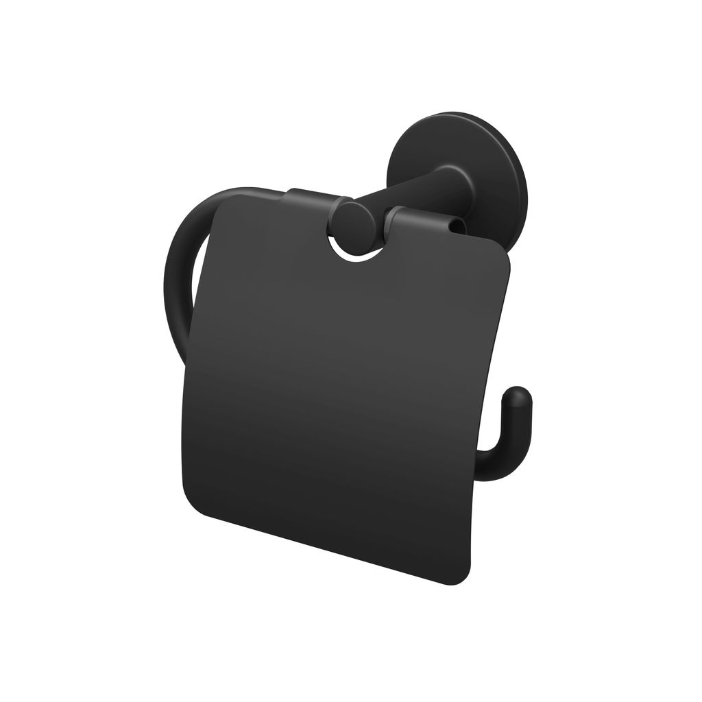 Lenz NERO Toilettenpapierhalter mit Deckel - Schwarz- matt - kleben oder bohren -Anti-Fingerabdruck Oberfläche- 4513751