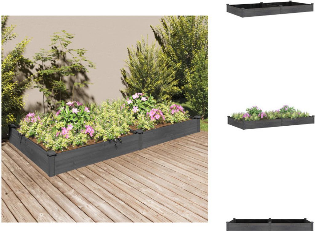 vidaXL Hochbeet mit Einsatz Grau 240x120x25 cm Massivholz Tanne - Blumentöpfe & Pflanzgefäße