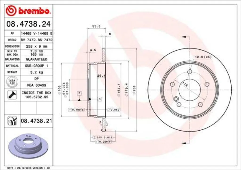 Disque de frein arrière plein pour Mercedes W202 remplace OE 2024230012