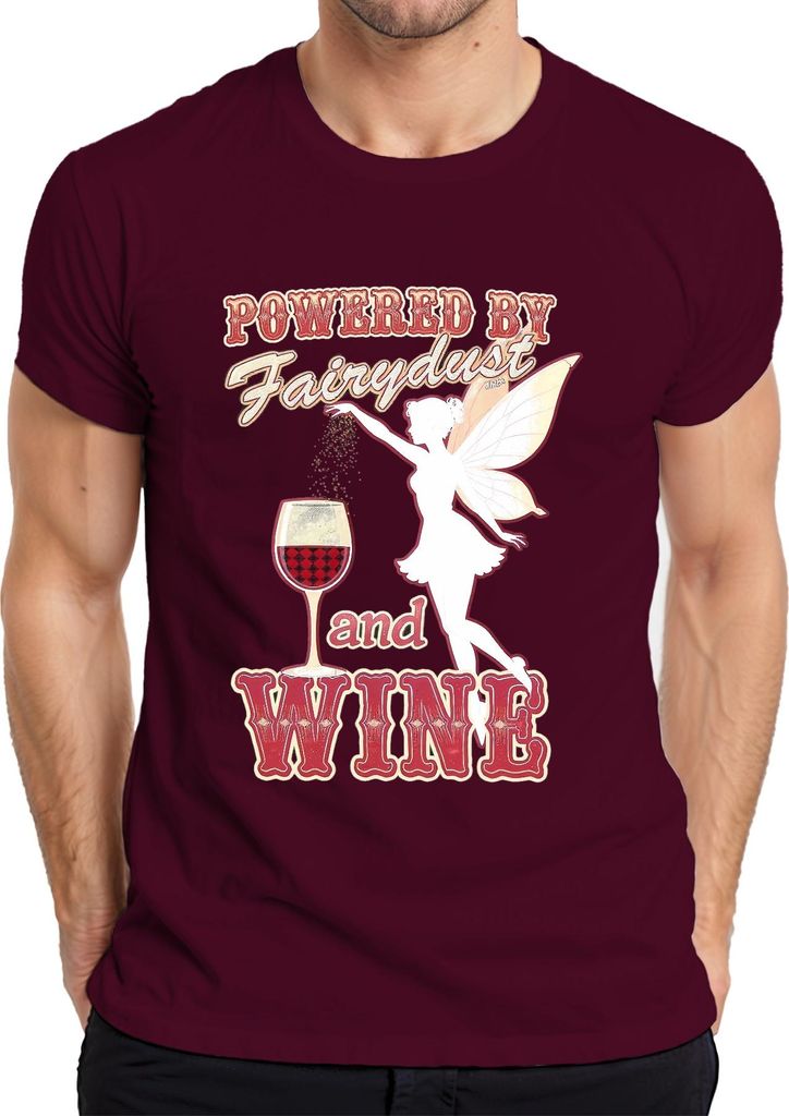 Powered by Fairydust and Wine Wein Glas Fee Karneval Fasching Herren T-Shirt, Burgundy, XL