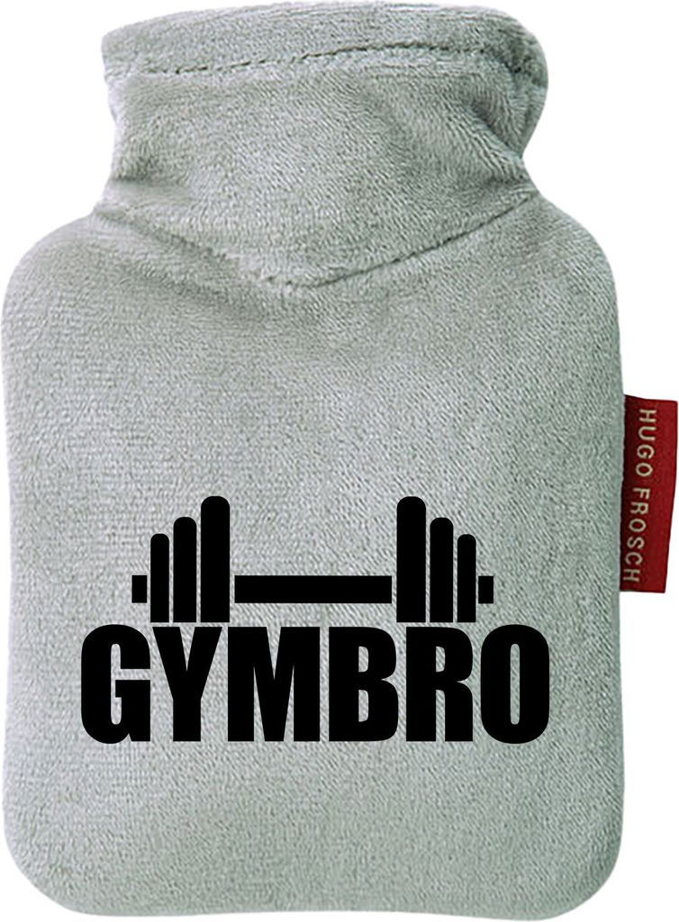 Huuraa Mini-Wärmflasche Gymbro Hantel 0,2 Liter Grey Mini Veloursbezug Taschenwärmer Geschenkidee