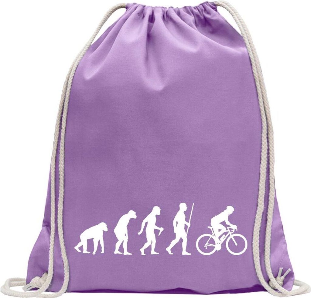 Kiwistar - Turnbeutel - lavendel - Rennrad Fahrrad Evolution - Fun Rucksack Sport Beutel Gymsack Baumwolle mit Ziehgurt