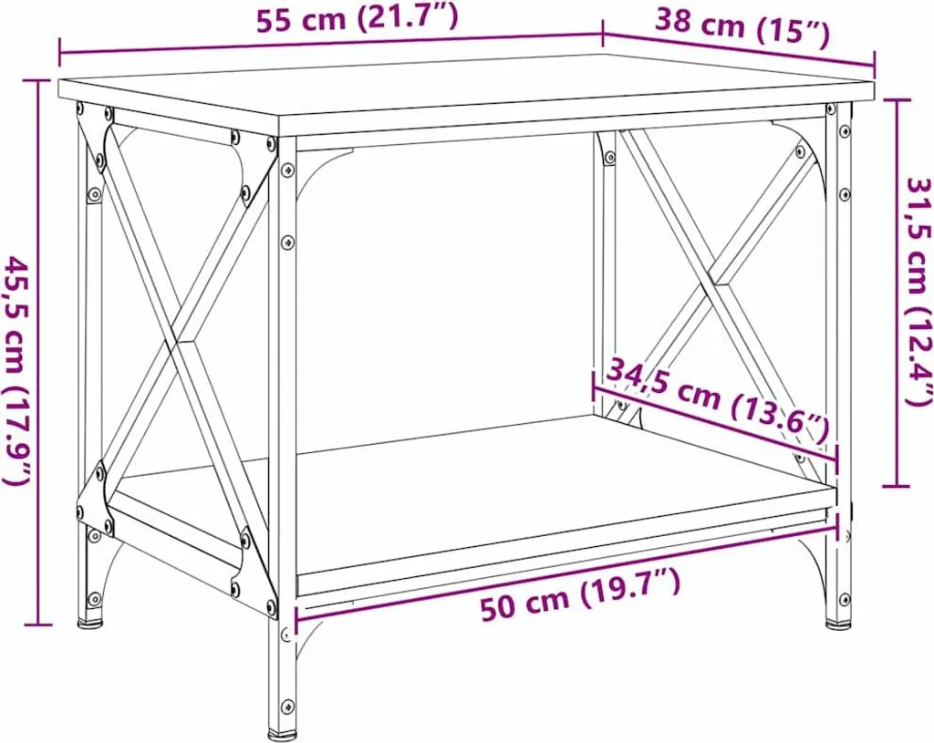 SYFAX Tavolo Lato Divano Legno Vecchio 55cm | Complemento d'Arredo - 9