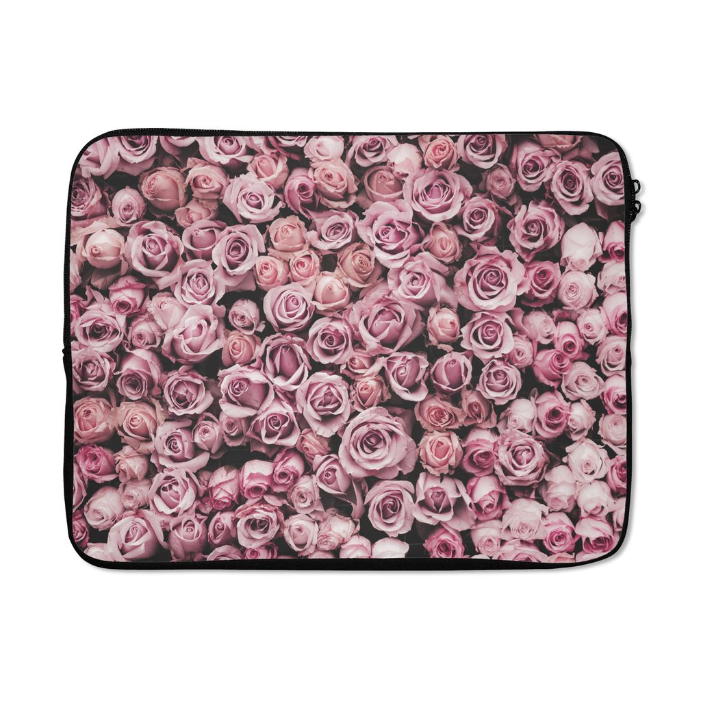MuchoWow Laptop Hülle 17 Zoll Laptoptasche Blumen - Rosen - Natur - Rosa - Botanisch - Zipper - Schutzabdeckung