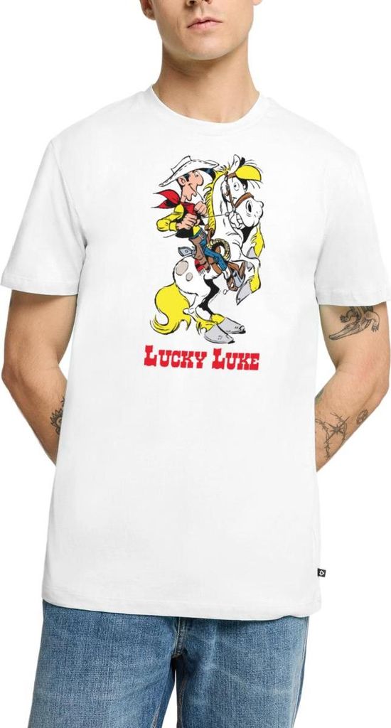 Spreadshirt Lucky Luke mit Pferd Jolly Jumper Männer Premium T-Shirt, XS, Weiß