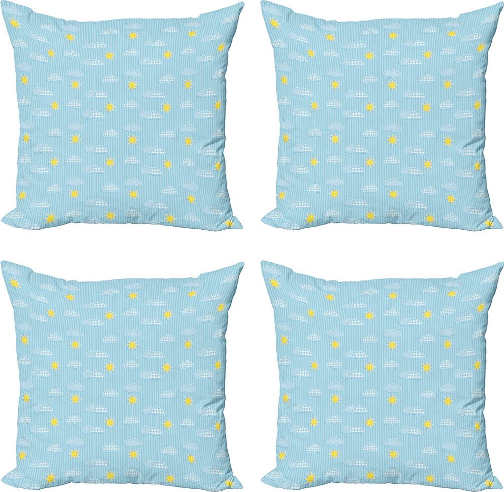 ABAKUHAUS Gelb und Blau Kissenbezug Set (4 Stück), Wolken und Sonne, Moderner Doppelseitiger Digitaldruck, 45 cm x 45 cm, Blassblau Gelb